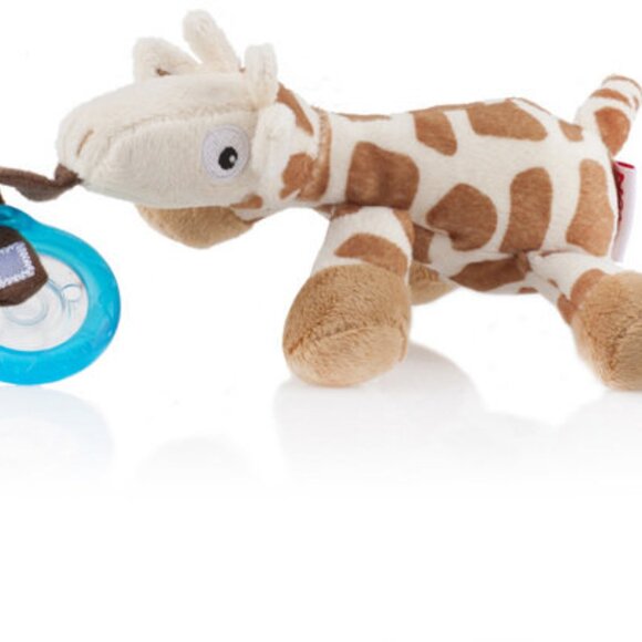 NWT Nuby Snuggleez with Cherry Pacifier holder stuffed Giraffe 0-6 Months - Picture 11 of 12
